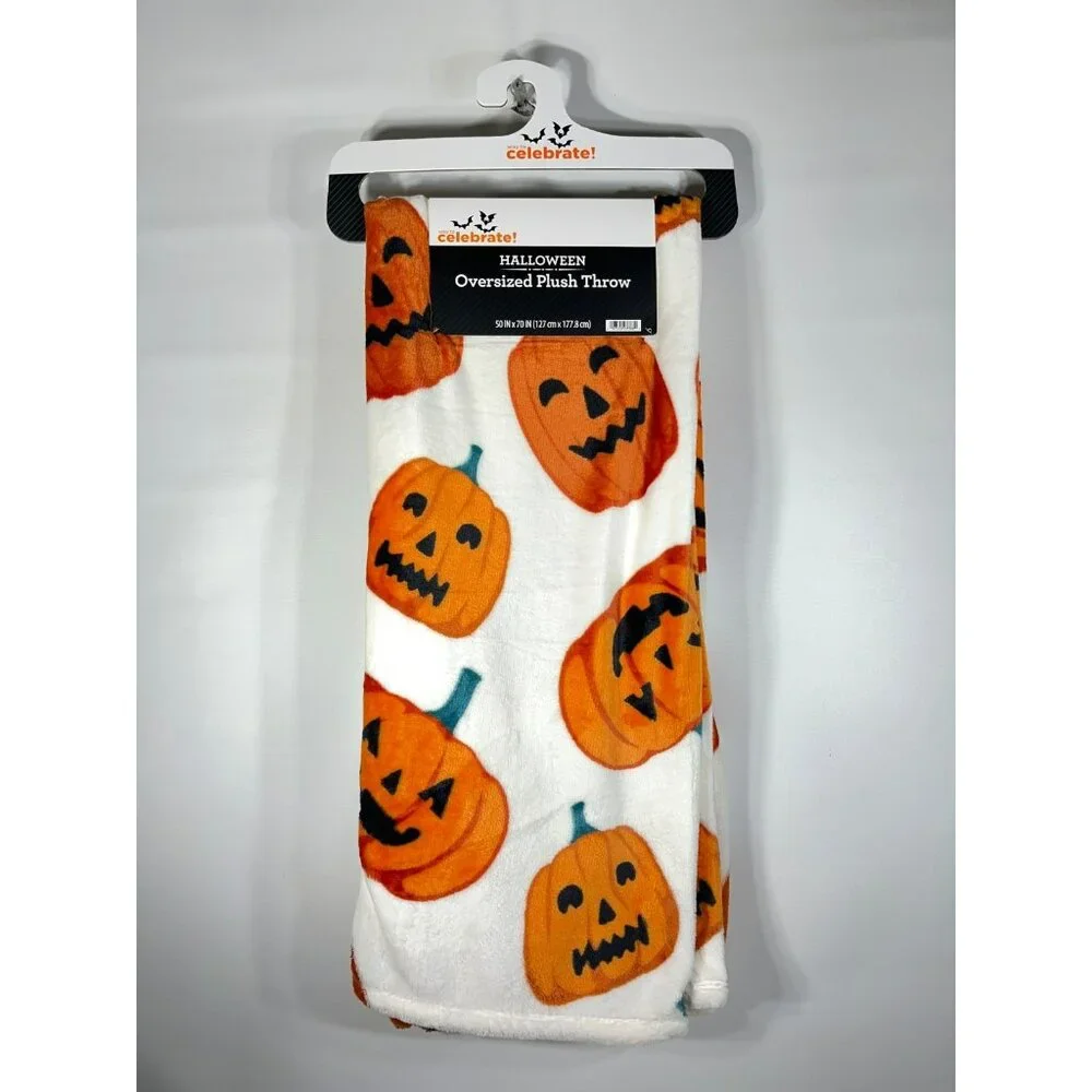 Way To Celebrate Halloween PUMPKIN Plush Throw Blanket 50